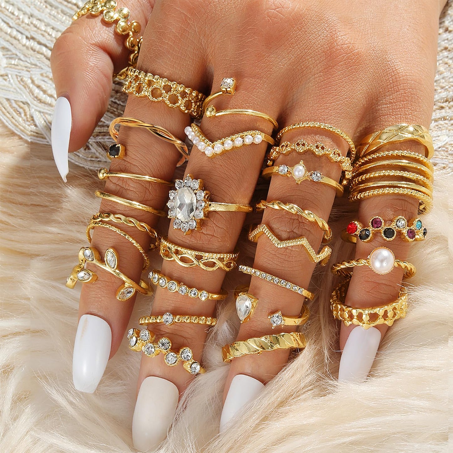 IFKM 28 Pcs Gold Knuckle Rings Set For Women Vintage Stackable Joint Finger Midi Rings Dainty Cubic Zirconia Crystal Simple Twist Hollow Cute Rings Pack Jewelry Gift
