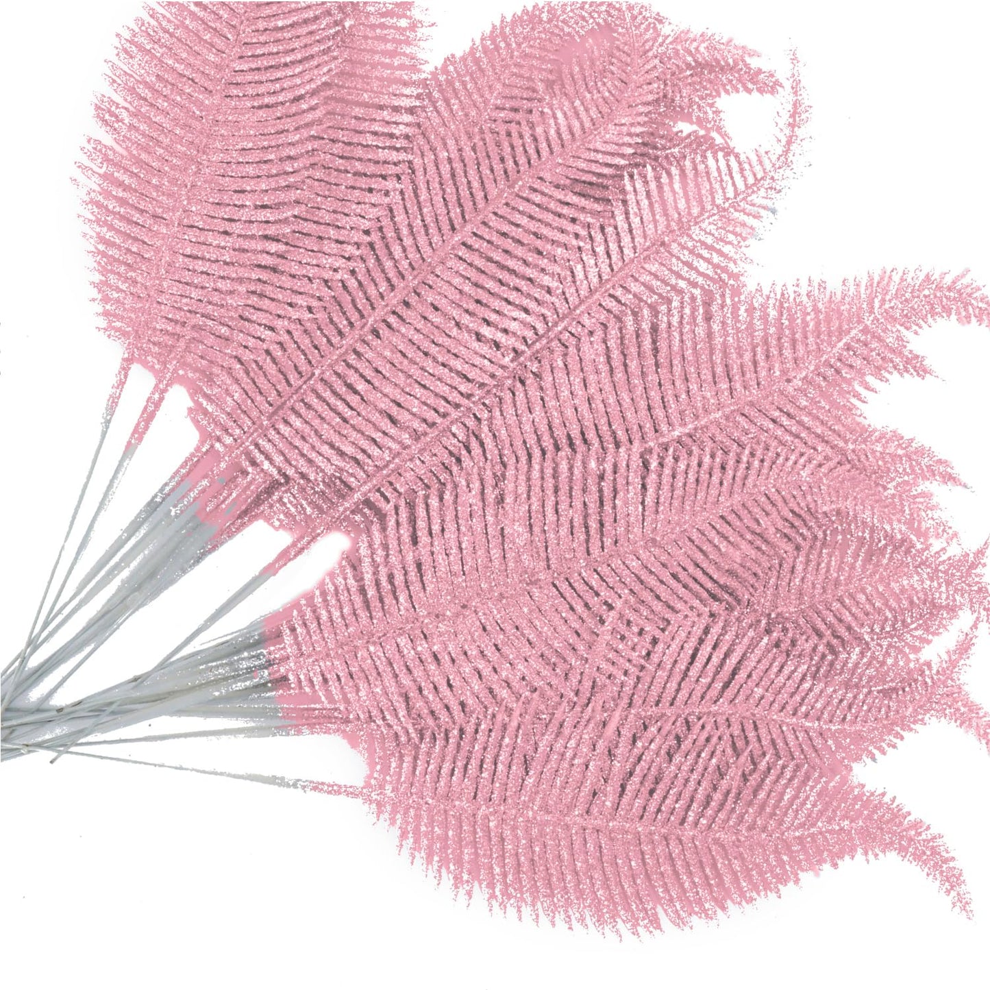 20 Pieces Artificial Christmas Glitter Leaves Branches Sparkly Fake Leaf Sprays for Christmas Tree Picks 10" Ornament Flower Arrangements DIY Crafts Wreaths Holiday Decoration Tree Fillers (Pink)