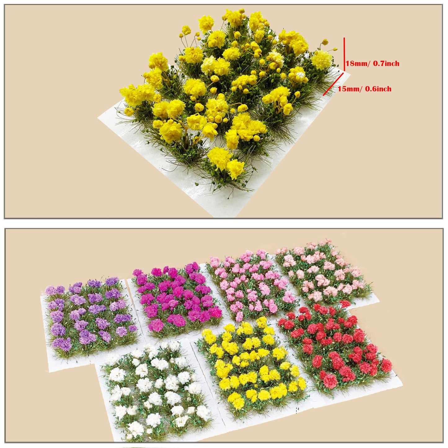 Woohome Flower Cluster Flower Vegetation Groups Grass Tufts Miniature Static Scenery for DIY Architecture Building Model Railway Train Diorama Garden Scenery Landscape Layout (Moon Flower, Yellow)