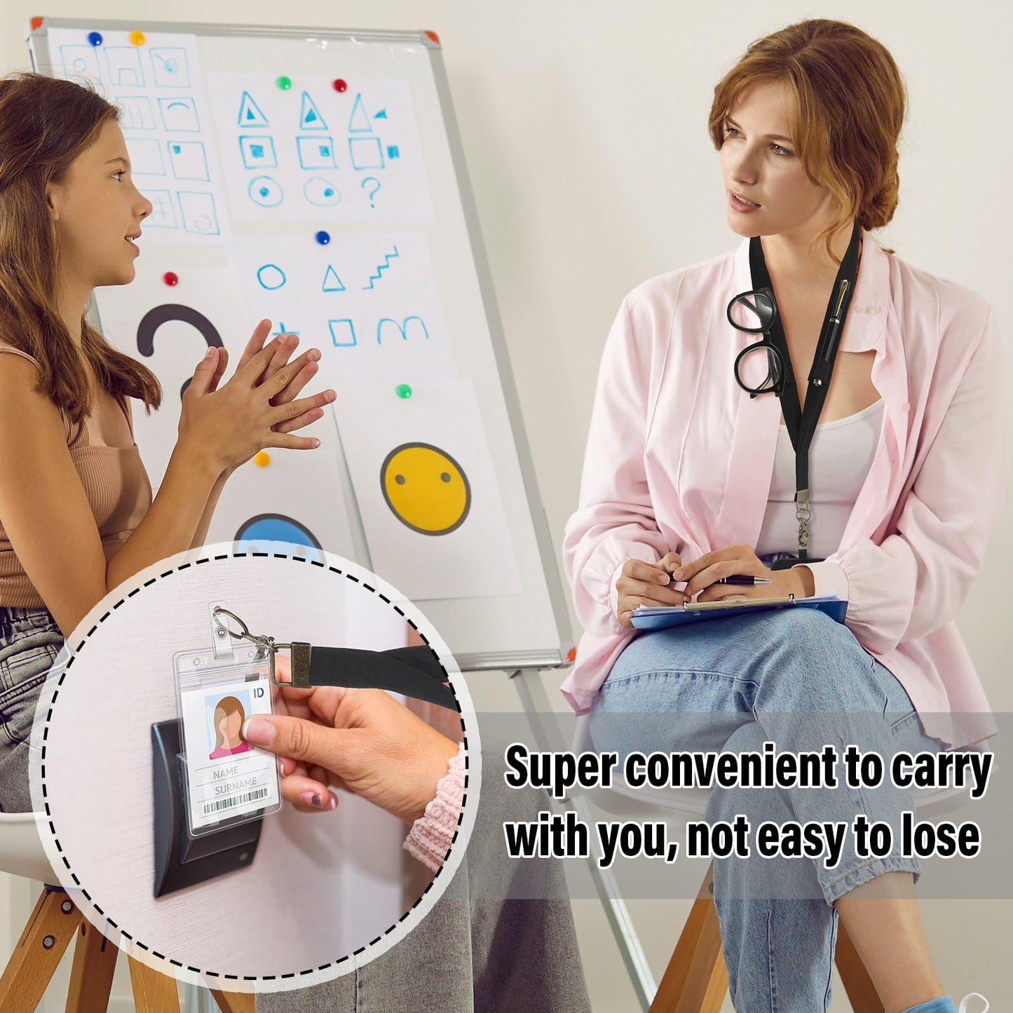 Relaxweex Teacher Lanyard with Pen Holder for ID Badges with Safety Breakaway Buckle for Phone Case Accessories Teacher Gift(Black,Solid)