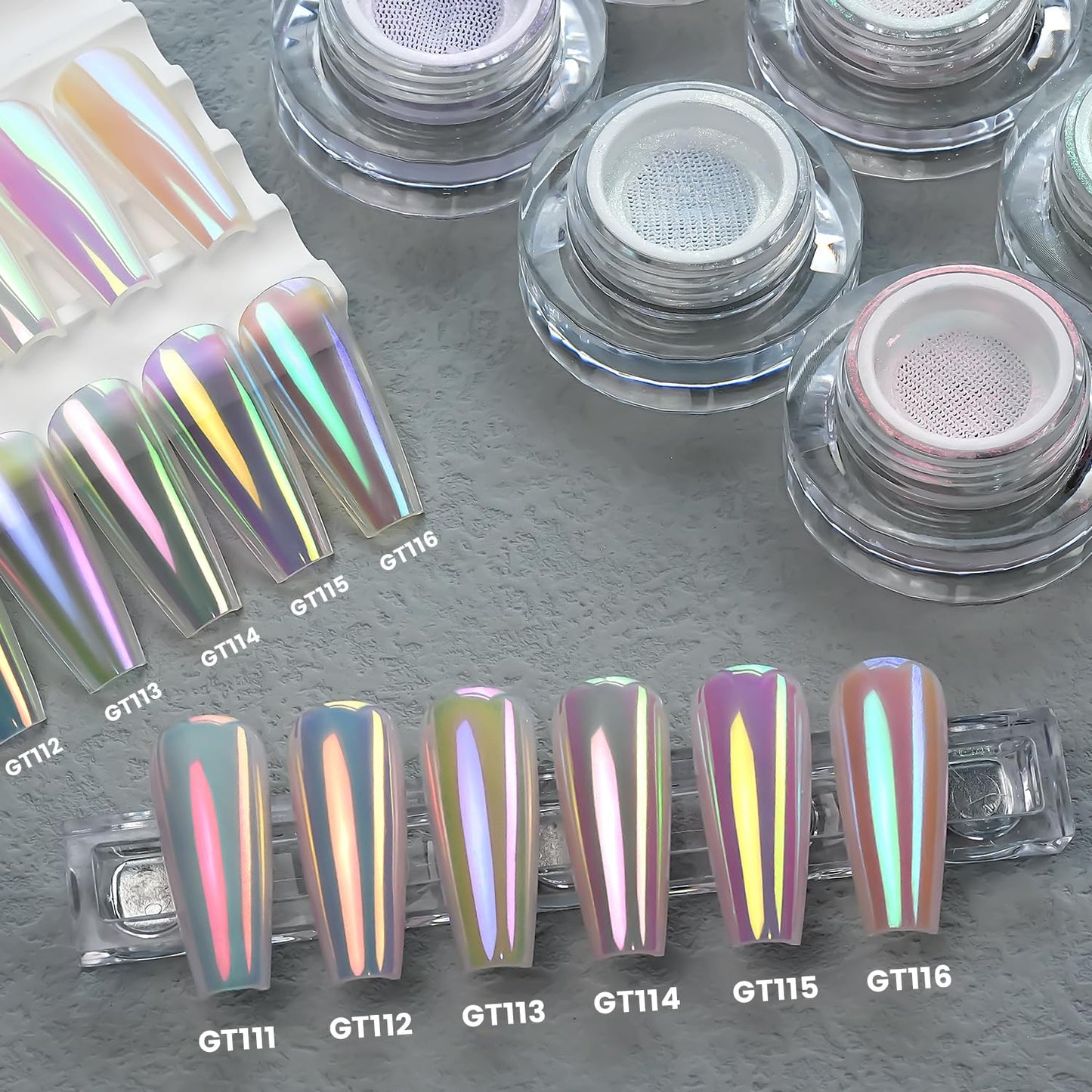 Yokefellow GleamTap Cushion Aurora Chrome Nail Powder -Mermaid Aurora Effect,Nail Art Glitter Decoration for Home DIY Salon Manicure (GTKIT-01)