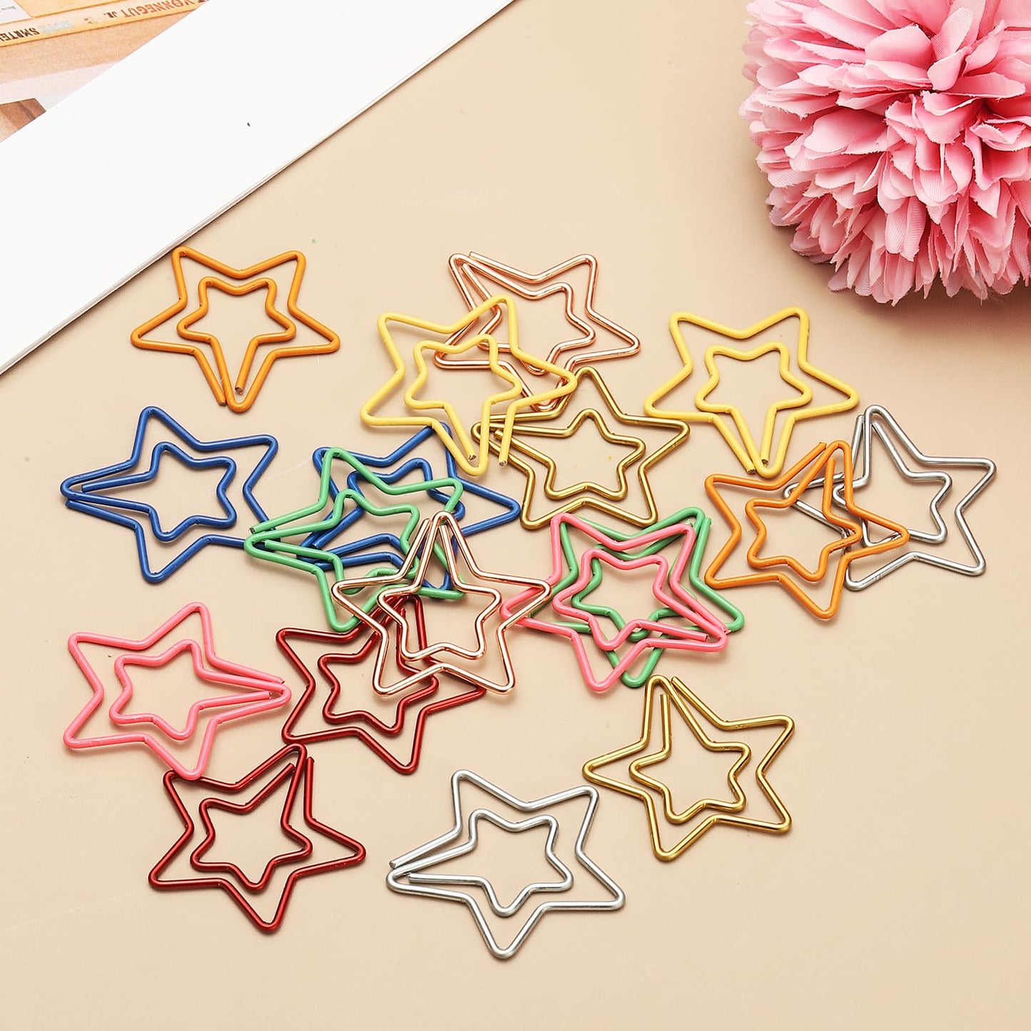 PATIKIL 100pcs Paper Clip, Star Paper Clip Small Cute Rust-Proof Metal Planner Bookmarks for Office Home Rust-Proof Metal Planner Bookmarks for Office Home, 29mm, Bright Gold