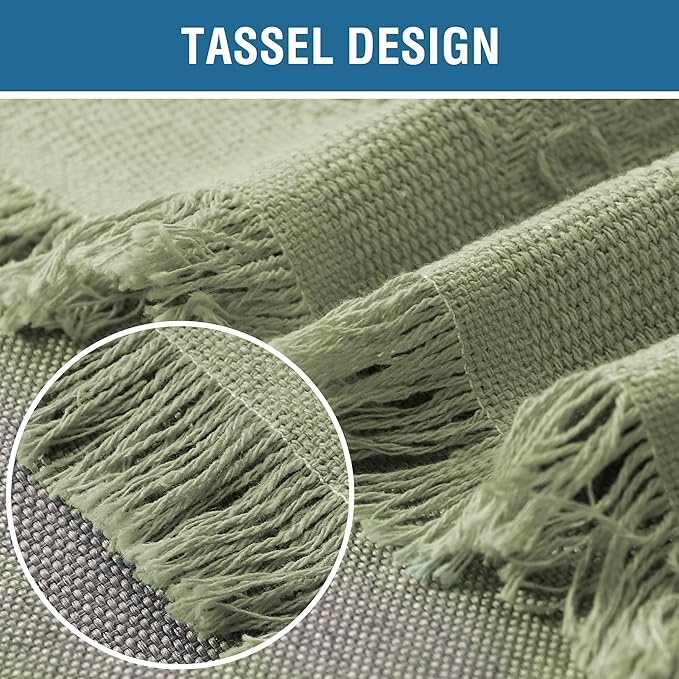 H.VERSAILTEX Cotton Sofa Covers Couch Cover Sofa Slipcover for Most Shape Sofas, Feature Thick Woven Jacquard Seamless with Tassels, Multi-Use Decorative for Couch (XX-Large: 91" x 134", Sage)