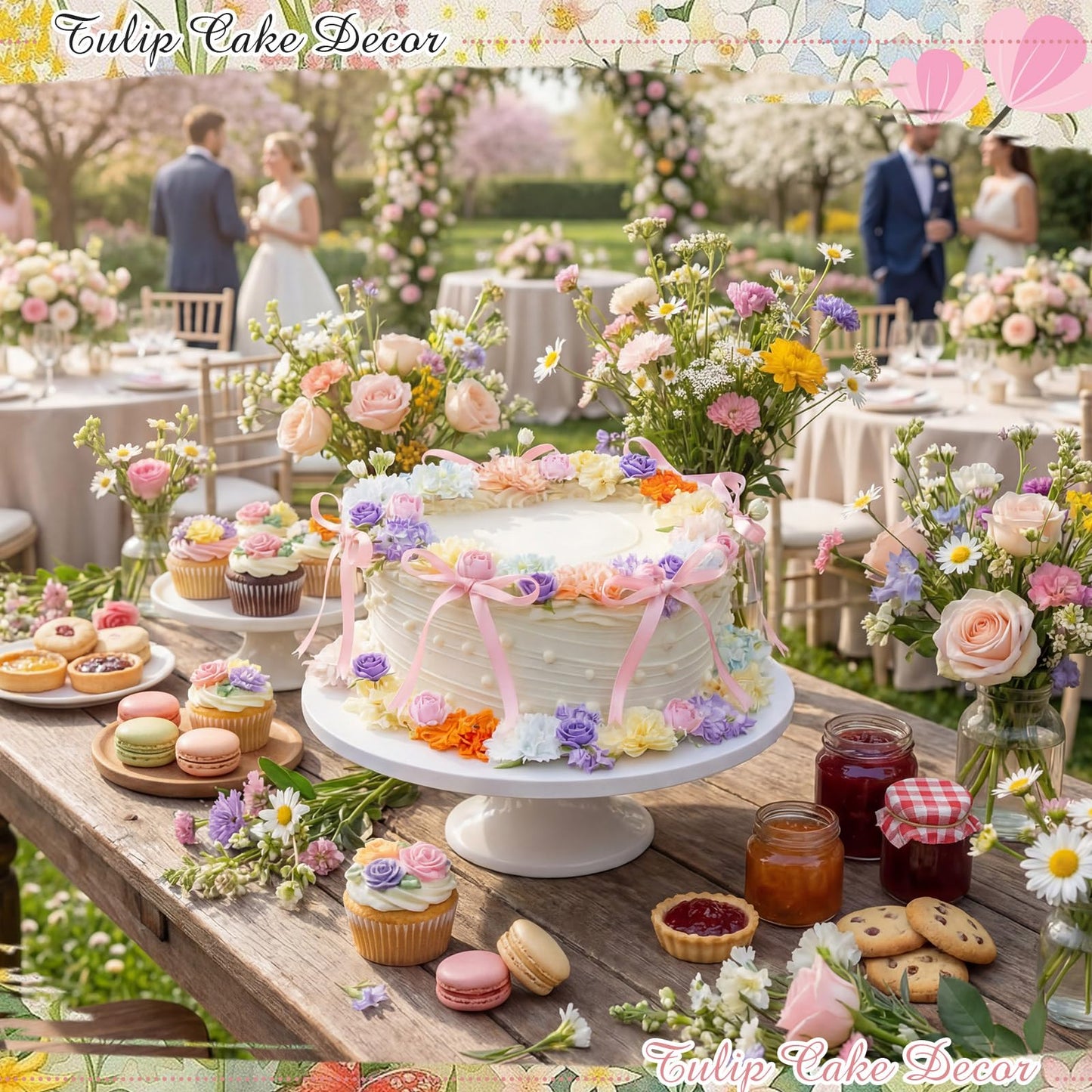 Juinte 30 Pcs Peony Cake Topper Decorations Artificial Wildflower Cake Decorations Floral Cakes Toppers for Wedding Baby Shower Birthday Party Supplies