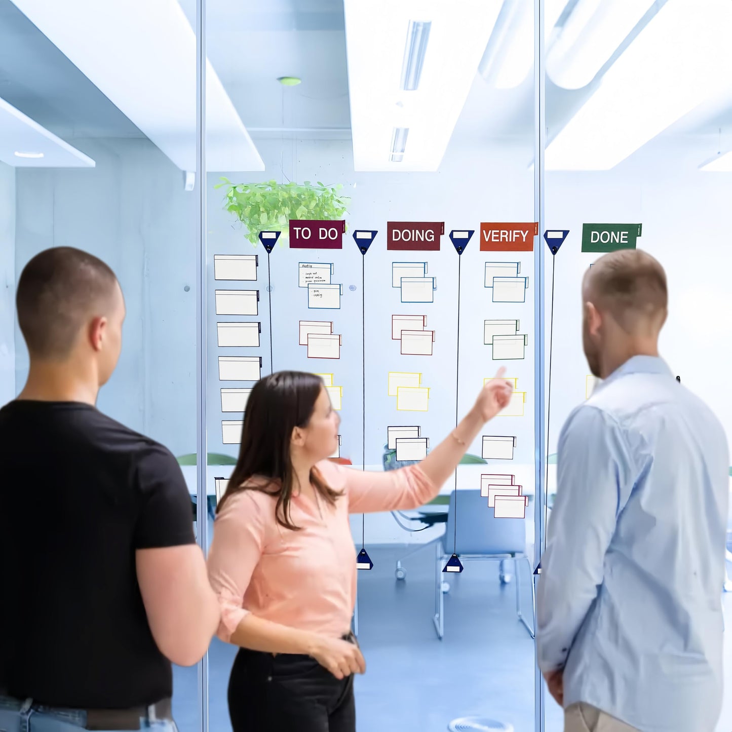 Scrum Board Tool Kit Magnetic Kanban Board, Office Task Management System with to Do, Doing, Verify, Done Columns, 4-Column Workflow Board for Project Planning