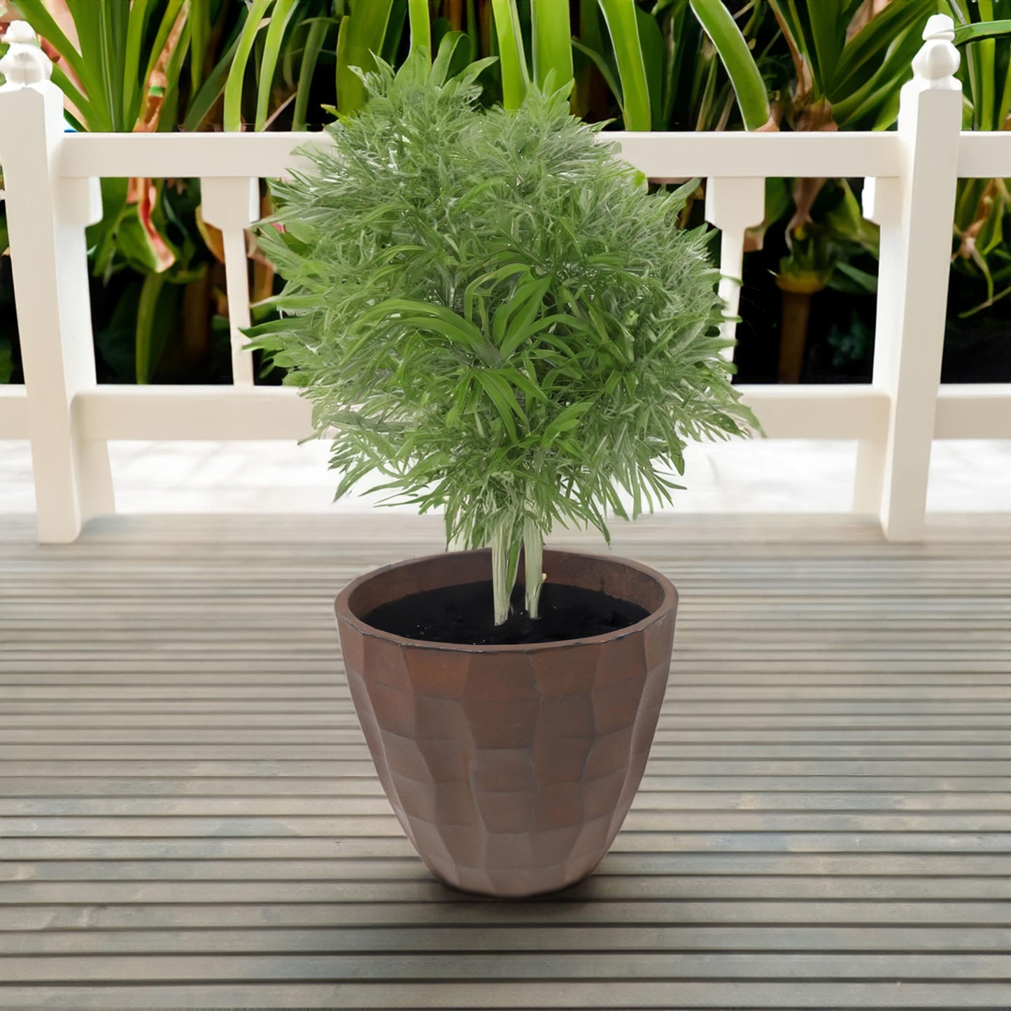Sunnydaze Pebbled Polyresin Round Outdoor Planter - 15.75" Flower Pot for Indoor or Outdoor Use - Dark Brown