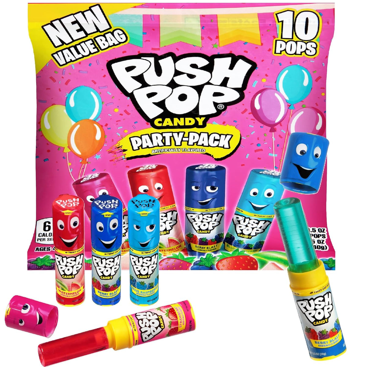 Push Pop Christmas Candy Variety Pack, 10 Ct Lollipops Individually Wrapped in Fruity Flavors, Bulk Individually Wrapped Hard Candy, Birthday Party Favors, Stocking Stuffers, Kids Gifts