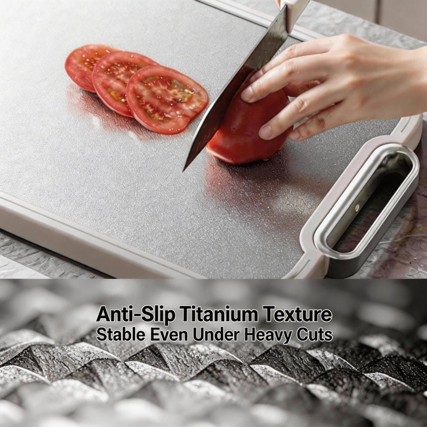 Titanium Cutting Board – 100% Pure Titanium & Food-Safe PP Surface (16"x10.3") – 2-in-1 Chopping Board for Raw Meat and Veggies, with Anti-Slip Feet, Juice Groove, Easy to Clean,Large Size 1 PCS