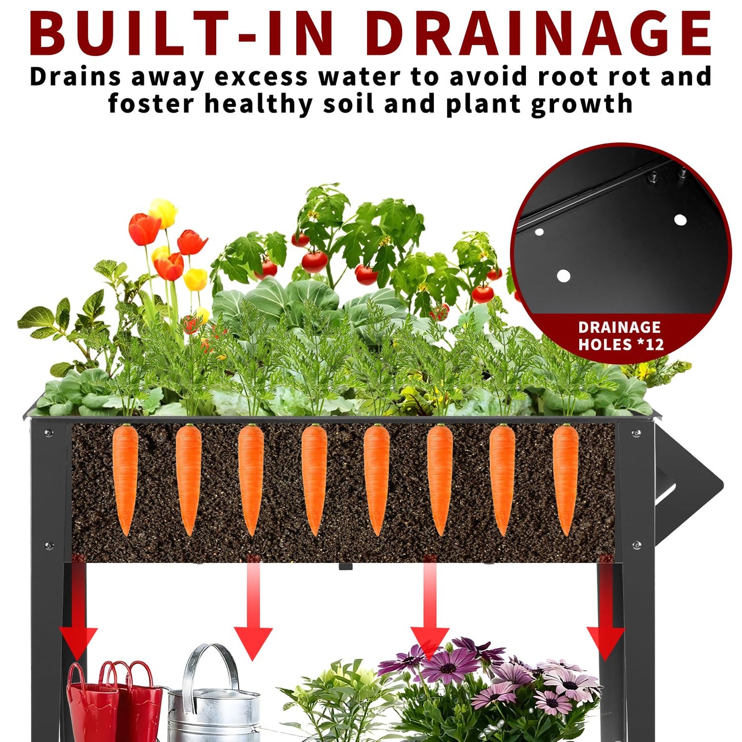 DNKMOR 32" Tall Raised Garden Bed Outdoor with Wheels & Storage Shelf or Mobility,Mobile Anti-Rust Steel Planters for Outdoor Plants,Planter Box for Vegetables/Flower/Herbs,Patio-Balcony-Backyard