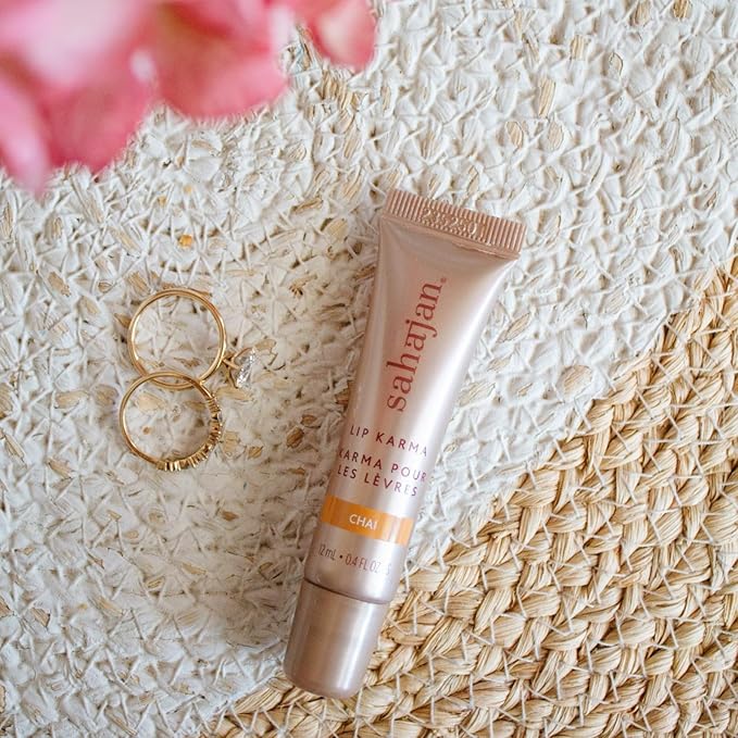 Lip Karma Hydrating Lip Balm Gloss with Castor & Argan Oil, Cera Alba, Moisturizes & Firms Chapped, Dry Lips Shine for Plumper Looking Lips (Chai)