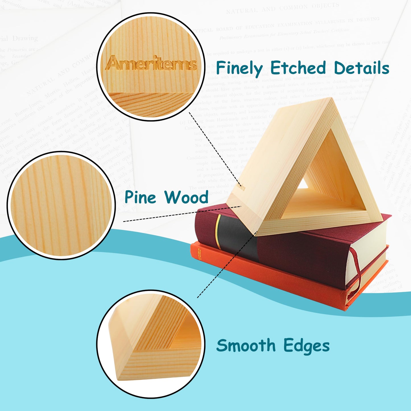 AMERITEMS Triangle Book Stand - Page Holder for Reading and Book Lovers Gifts