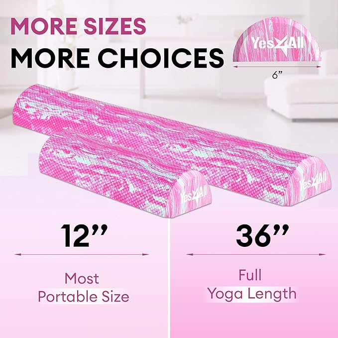 Yes4All Medium-Density EVA Foam Roller for Back - Half Back Roller for Exercise, Yoga & Pilates 12/36 inch