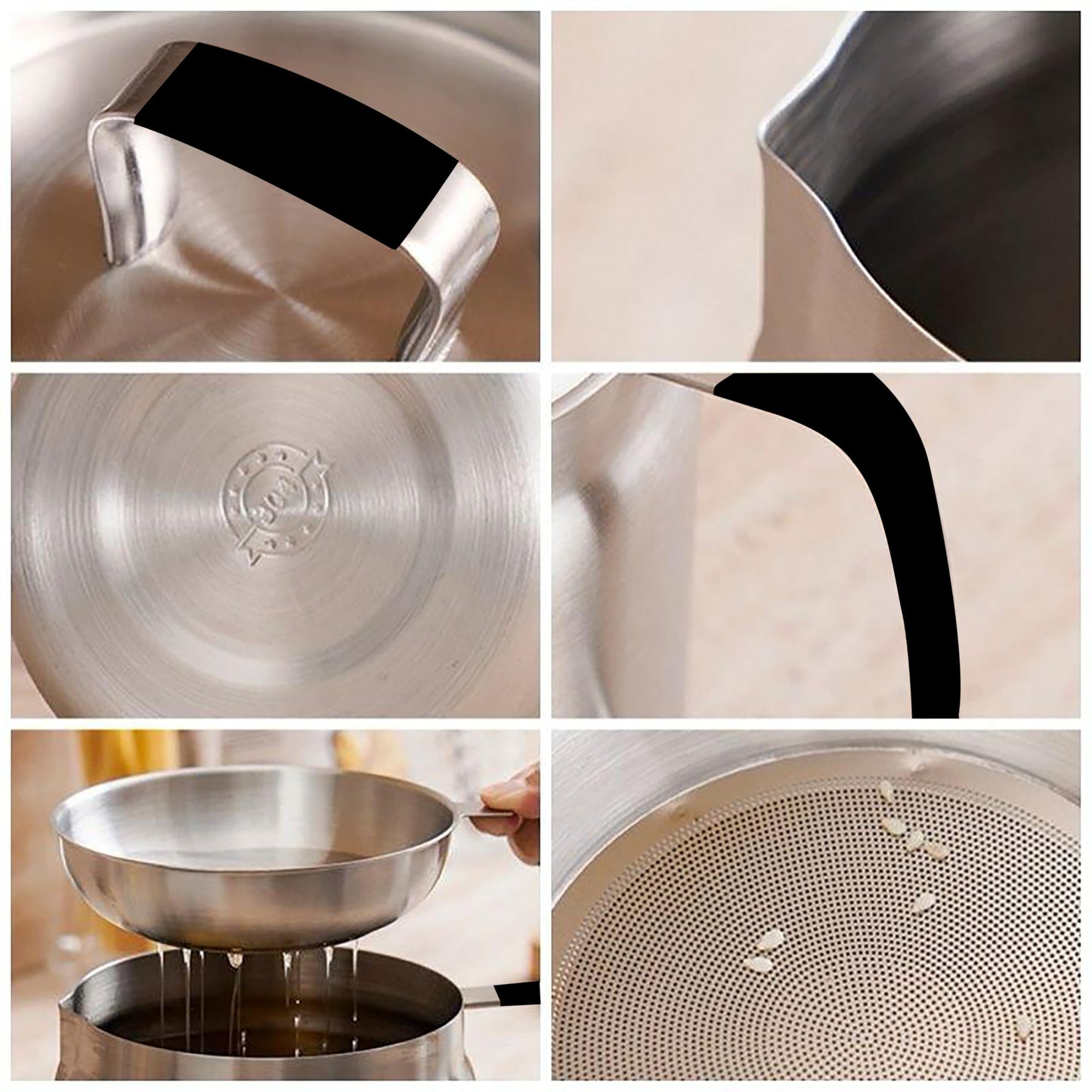 68oz 3-in-1 304 Stainless Steel Oil Filter Pot with Fine Mesh Oil Strainer & Tong, Heat-Resistant Handle, 2LCapacity Bacon Grease Container for Kitchen & Camping,Multi-Functional Frying Oil Container.