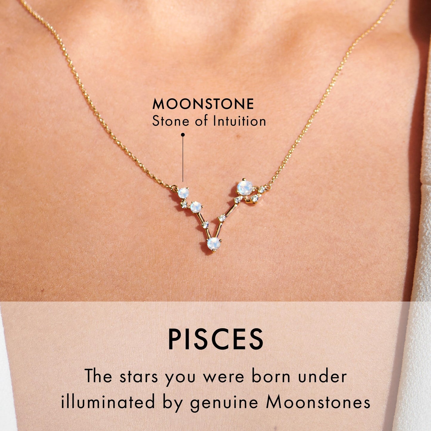 Moon Magic Moonstone Necklace - Pisces Zodiac Constellation / 925 Sterling Silver - 18k Rose Gold - Yellow Gold Rainbow Moonstone Necklaces for Women/Authentic Rainbow Crystal Jewelry