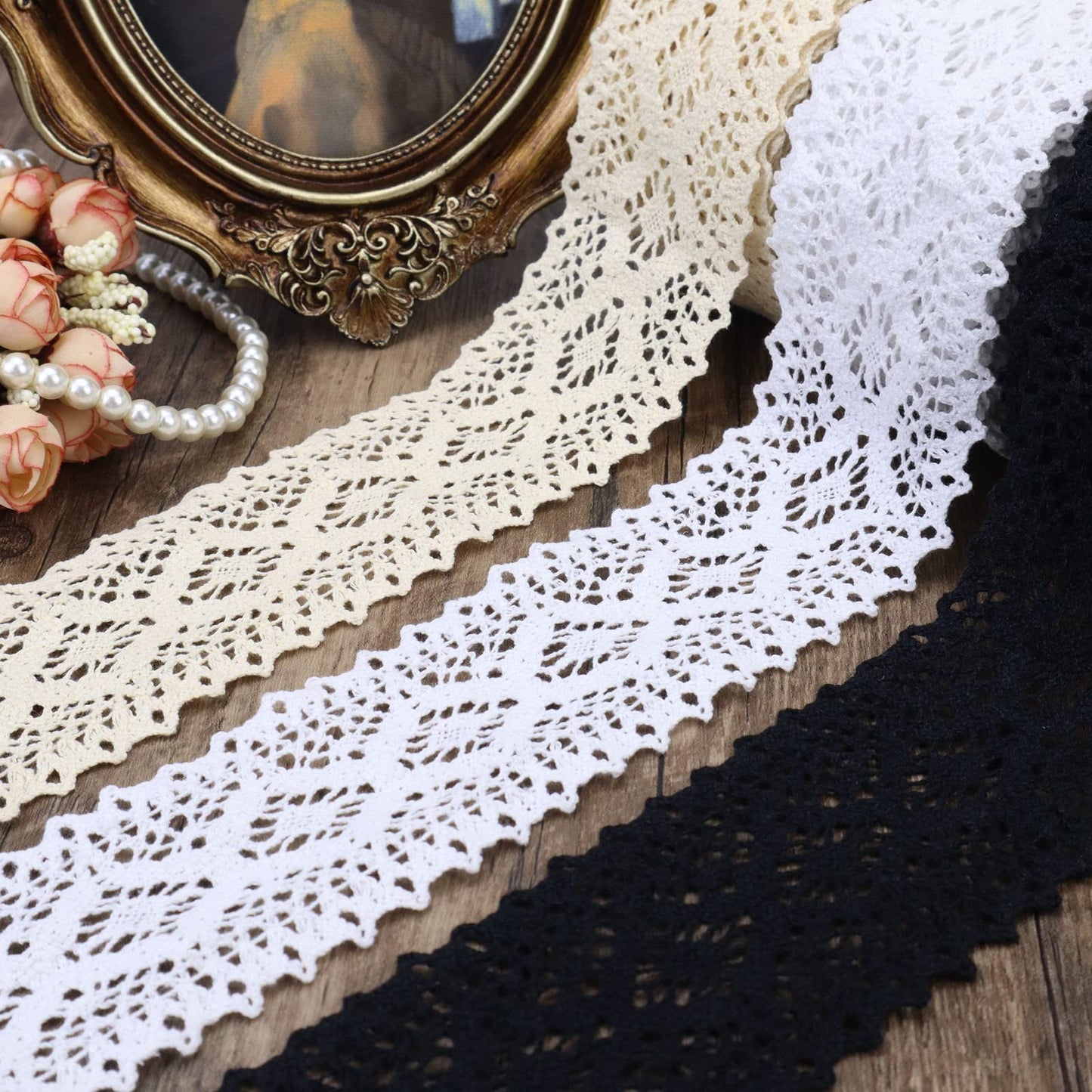 Beige Lace Ribbon 8 Yards Crochet Lace Trim Extra Wide Cotton Sewing for Crafts, Gift Package Wrapping, Bridal Wedding Decoration, Scrapbooking Supplies