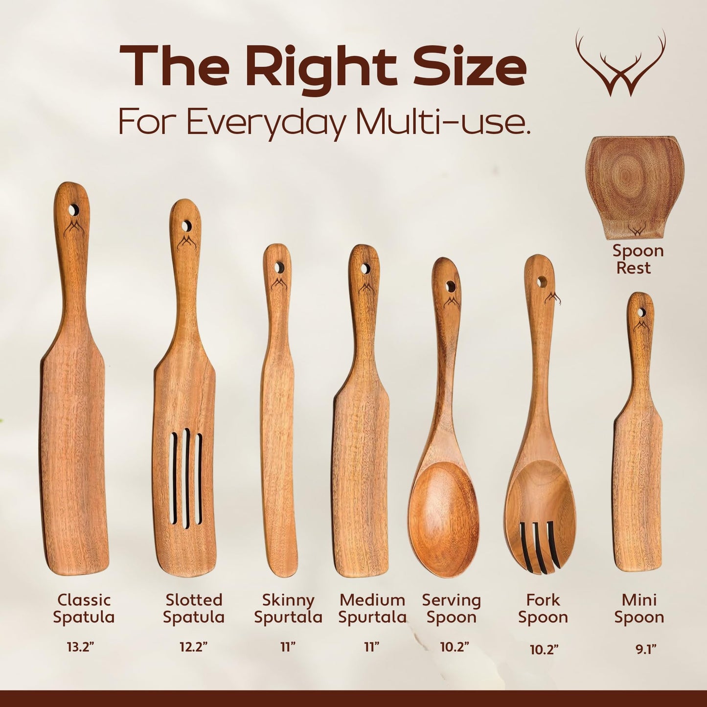 8PCS Wooden Spurtle Set for Cooking – Handmade Premium Wooden Spatula & Turner Set, Nonstick Friendly Flat Frying Utensils with Long Comfortable Handles, Durable Natural Wood Kitchen Tools