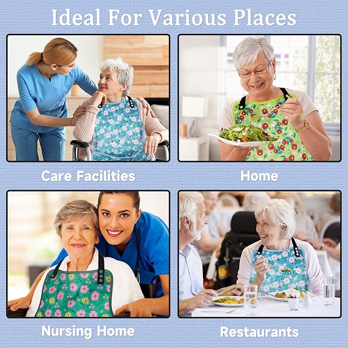 Adult Bibs-3 Pcs Washable Clothing Protector with Upgraded Crumb Catcher