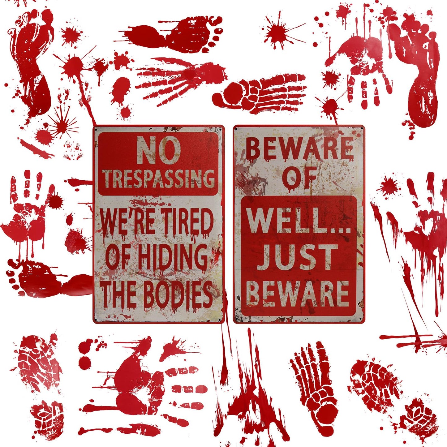 Outus 8 Pcs Halloween Decoration Signs and Halloween Handprint Footprint Window Stickers Set Including 2 8" x 12" Decorative Signboard 6 10" x 14" Sticker for Window Wall Floor Glass