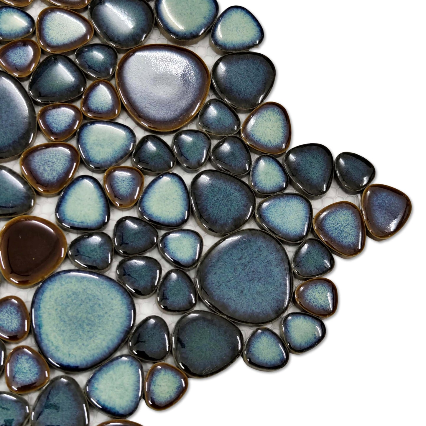 Hominter Artisan Pebble Mosaic Tile Sheet Irregular Blue Green Stone-Look Waterproof Ceramic Shower Floor & Wall Tiles, Kitchen Bath Backsplash and Pool Tiles (3x12 Sample)