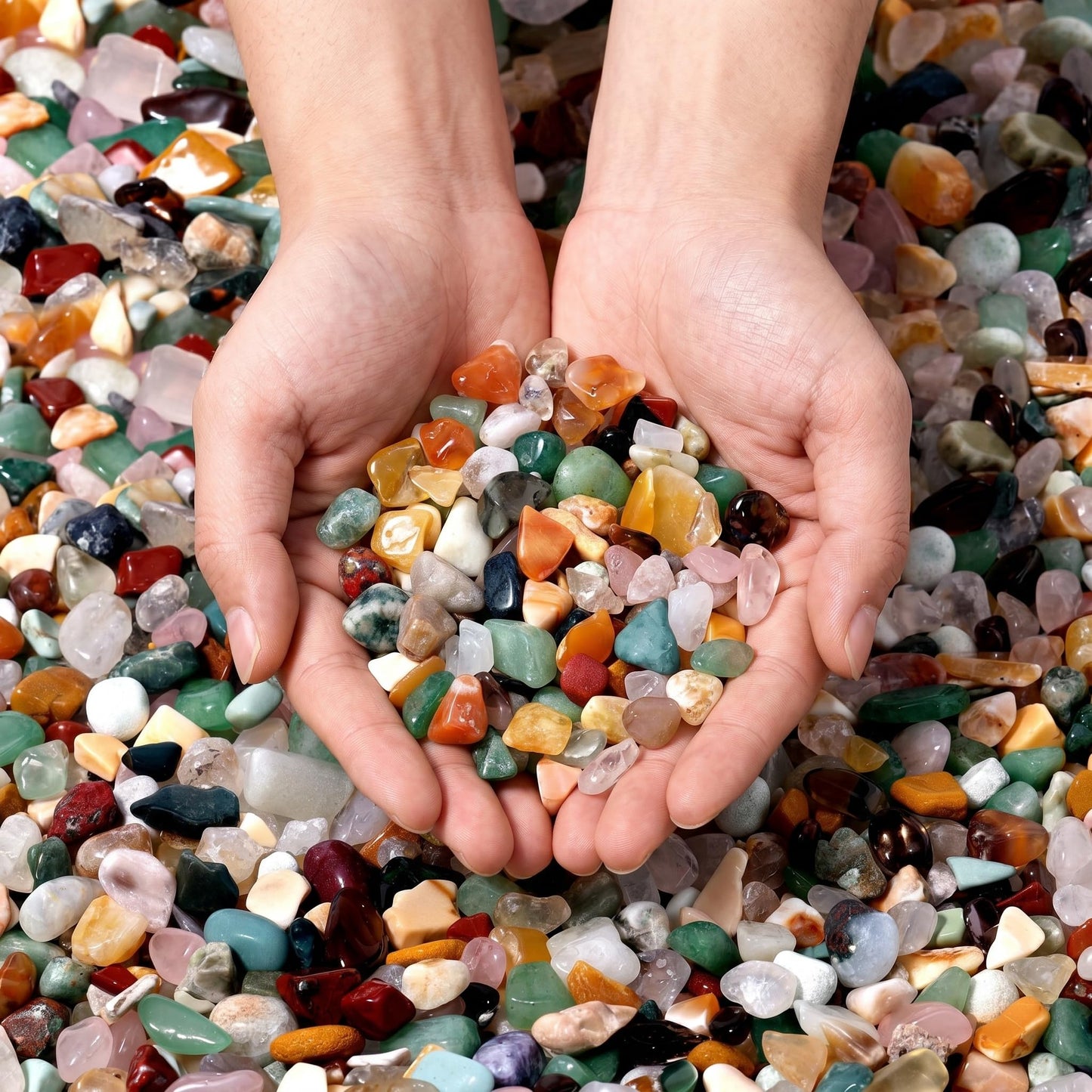 Mixed Crushed Crystal Chips Bulk 2lbs 2400+Pcs Assorted Tumbled Stone Chips Natural Polished Mixed Chakra Aquarium Gravel Rocks for Plants Terrarium Supplies Fish Tank Gravel Pebbles Vase Filler