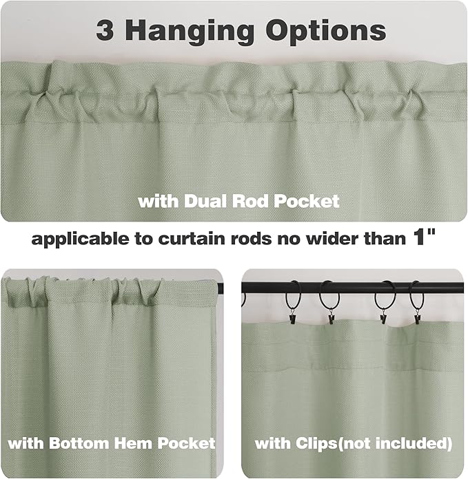 Chyhomenyc Bennet Light Green Curtains 84 Inches Long 2 Panels, Faux Linen Textured Semi Sheer Light Filtering Soft Airy Privacy Farmhouse Curtain Drapes for Living Room Bedroom, 40" Wx84 L