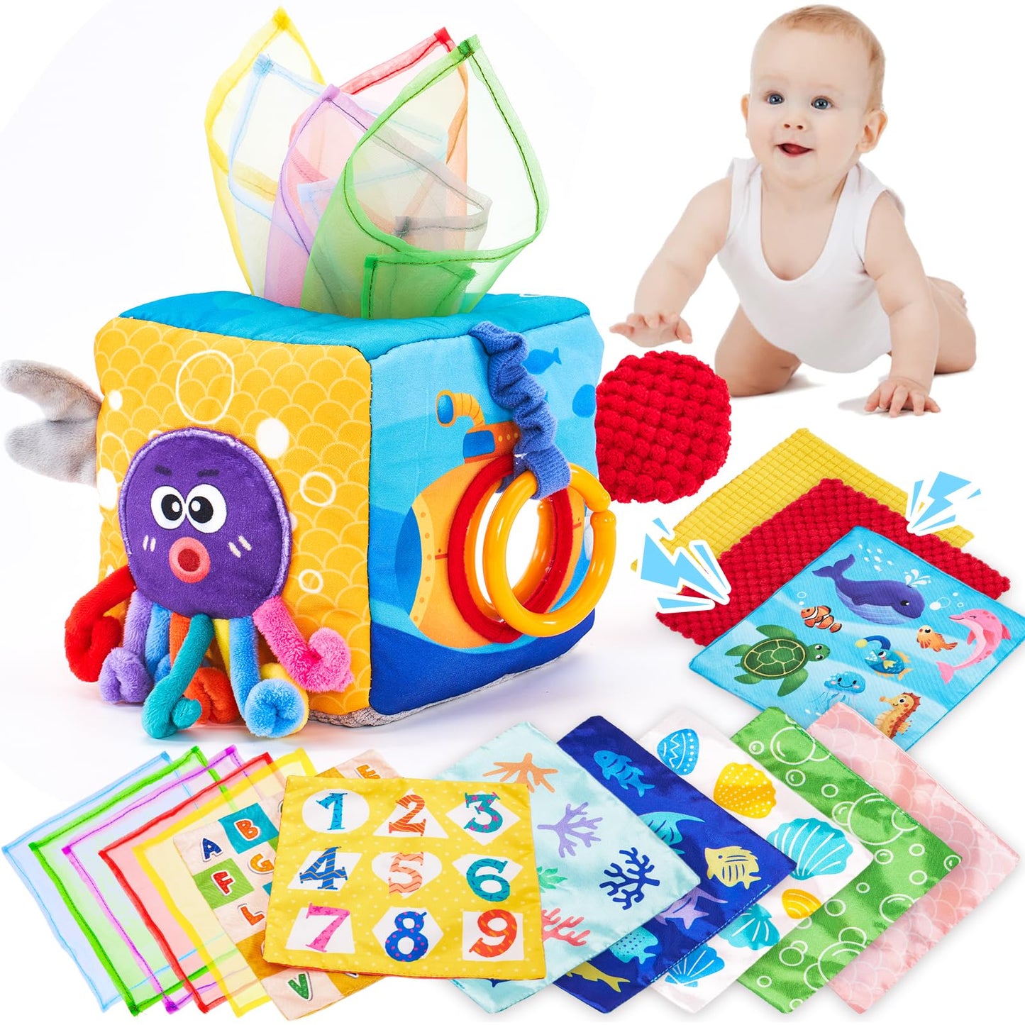 hahaland Baby Sensory Book & Baby Sensory Tissue Box Toy