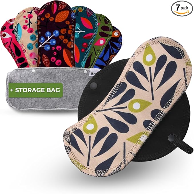 Organic Cotton Reusable Panty Liners for Women & Teens (MEDIUM, 7-Pack); High-Temp Washable Cloth Liners MADE in EU; Stay Fresh & Dry, for Daily Vaginal Discharge Only; 100% Breathable (no PUL/TPU)