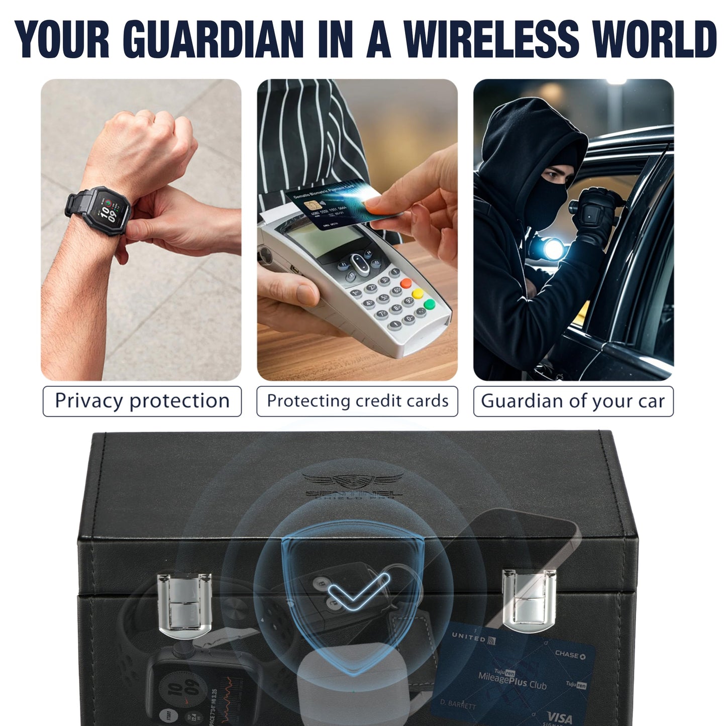 Premium Faraday Box with 2 Faraday Pouches for Car Keys - RFID Signal Blocking Box, Keyless Entry Key Fob Protector, Anti-Theft Signal Blocker for Car Security with PU Leather Design [Large Capacity]