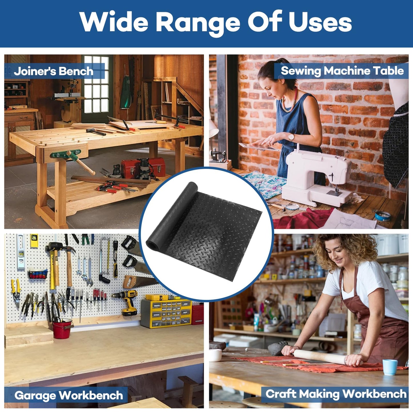 48" x 17" Work Bench Pad PVC Workbench Mat with Non-Slip Steel Plate Texture, 1.5mm Thick Scratch & Stain Resistant Surface for Woodworking, Crafting, DIY Projects and Tool Protection