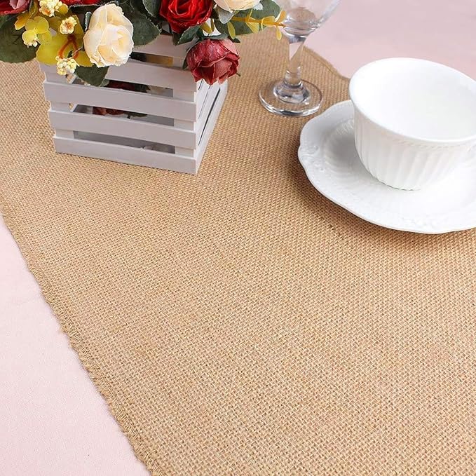 6-Pack Burlap Table Runners 12 x 108 Inch – Natural Jute Rustic Farmhouse Table Decor for Wedding, Thanksgiving, Christmas, Fall & Boho Parties