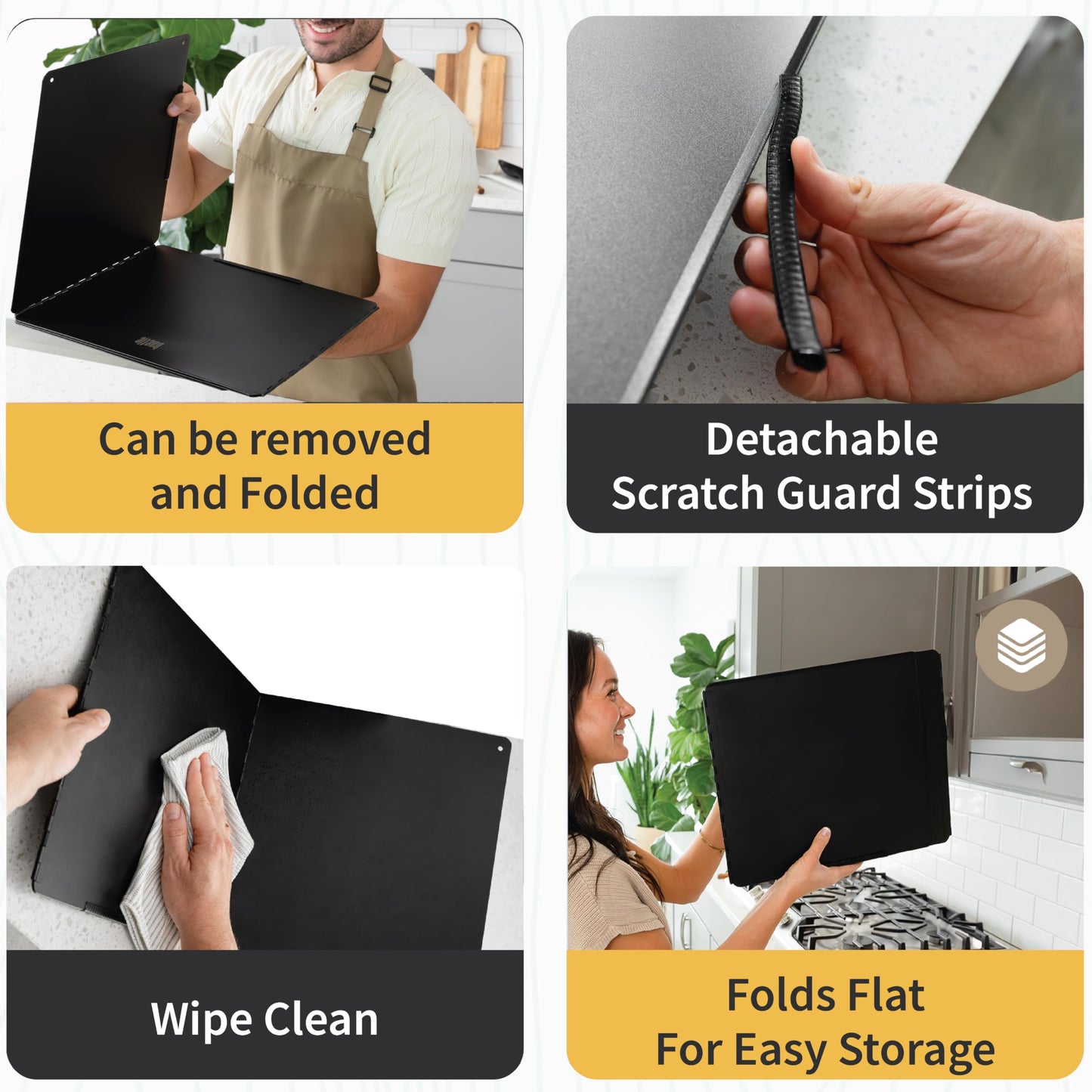 Extra-Large 2-Piece Splatter Guard (15.7” x 15.7”), Heavy-Duty, Commercial-Quality Stainless Steel Oil Splash Shield with Foldable 2-Panel Design & Silicone Spoon Rest by Baetle