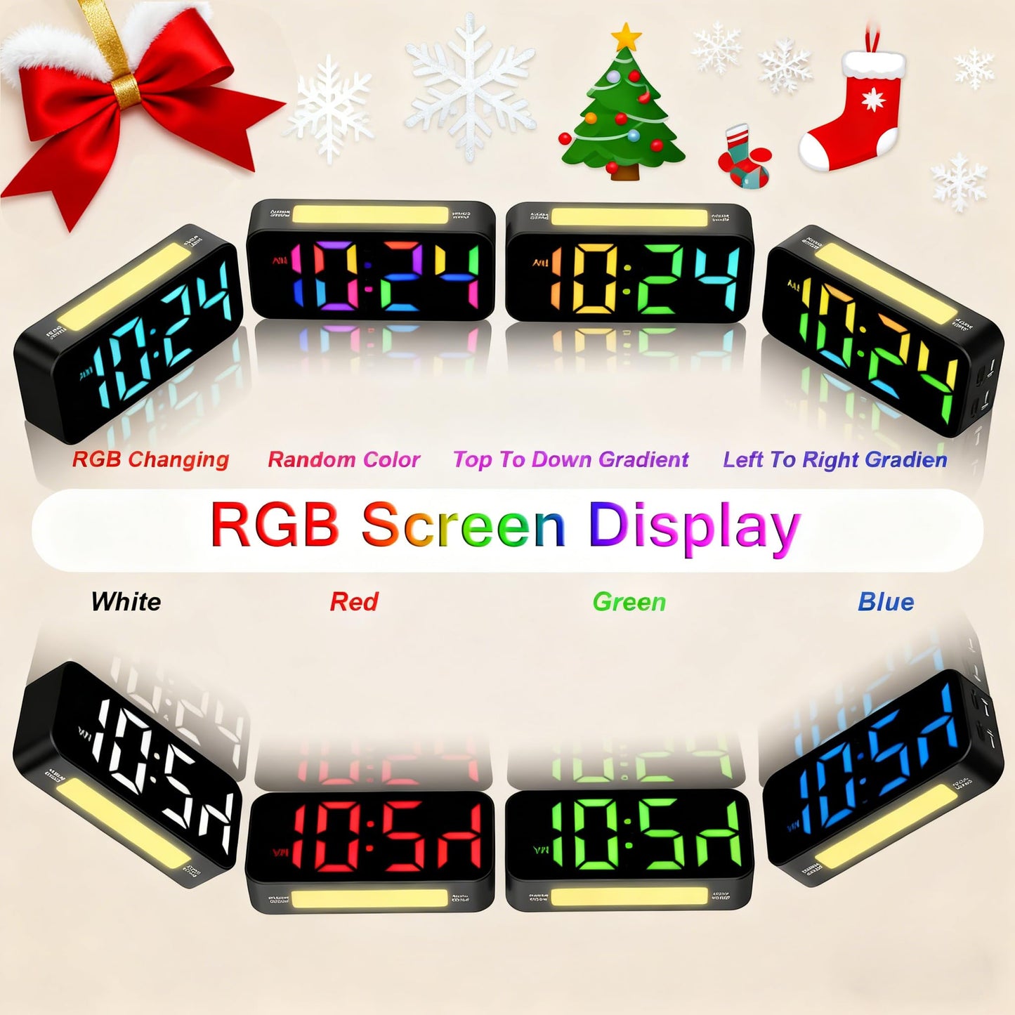 Topski Loud Alarm Clocks for Bedrooms Heavy Sleepers, Plug-in Digital Bedside Clock with RGB Night Light, Large Display, Dual Alarm, Snooze, Dimmable, 3 Volumes