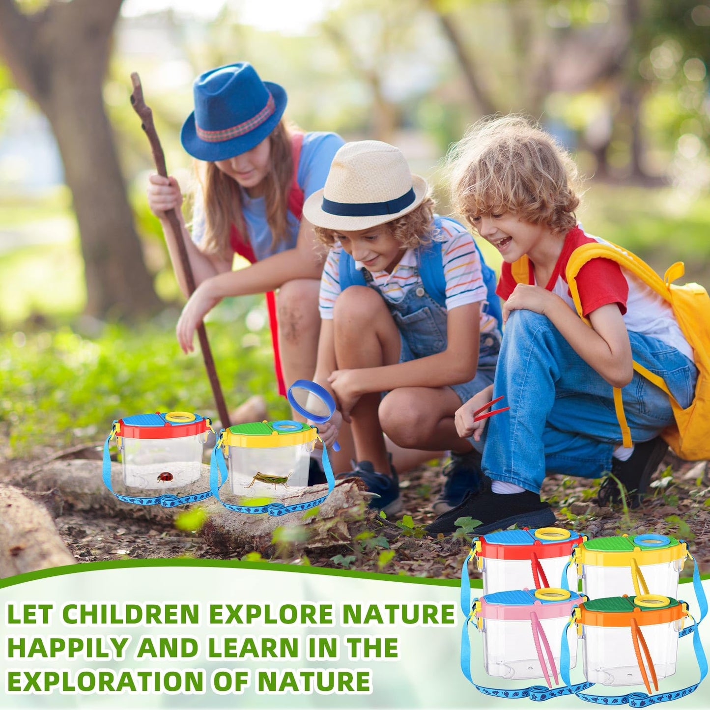 Halloscume 4 Pack Insect Bug Viewer Kit for Kids with Tweezers Explorer Outdoor Set Bug Catcher Containers for Insects Magnifying Insect Box Observation Science Nature Exploration Collecting(Bright)