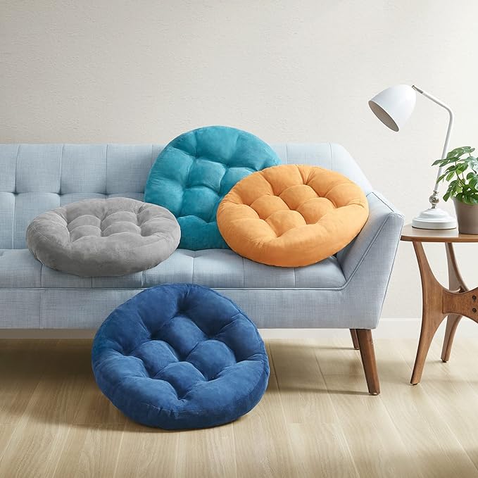 Floor Cushion Pillow Set of 2, Round Large Pillows Seating for Adults, Tufted Corduroy Cushions for Living Room Tatami, Navy Blue, 22 Inch