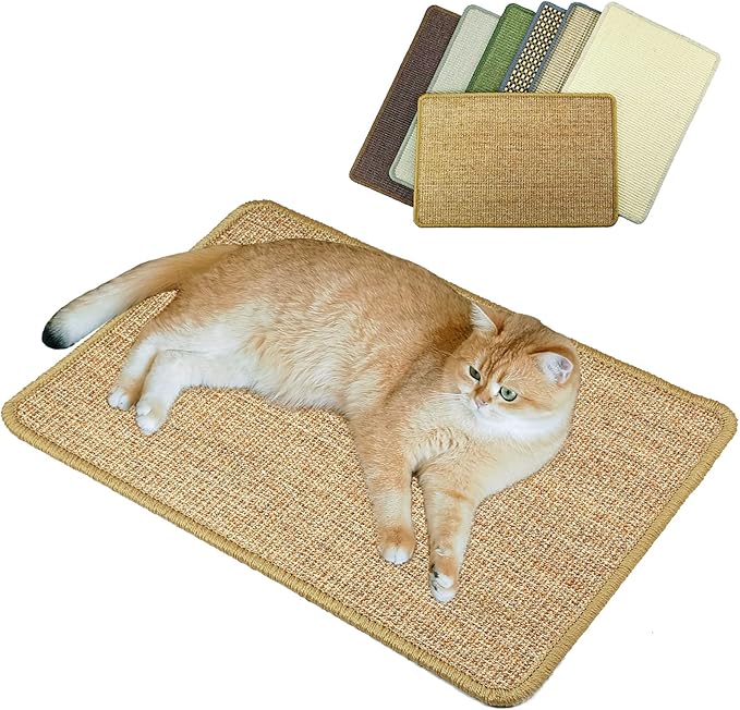Pethave Cat Scratcher Mat, 23.6 x 15.7inch,Natural Sisal Cat Scratchers for Indoor Cats with Velcro Tapes,Cat Scratching Pad Rug,Horizontal Cat Scratching Mat Protect Furniture and Sofas (Brown)
