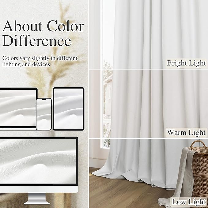 Guken White 100% Blackout Linen Curtains 126 Inch Length 2 Panels Set for Living Room Bedroom Back Tab Thermal Insulated Black Out Drapes Room Darkening Farmhouse Window Curtains 52x126