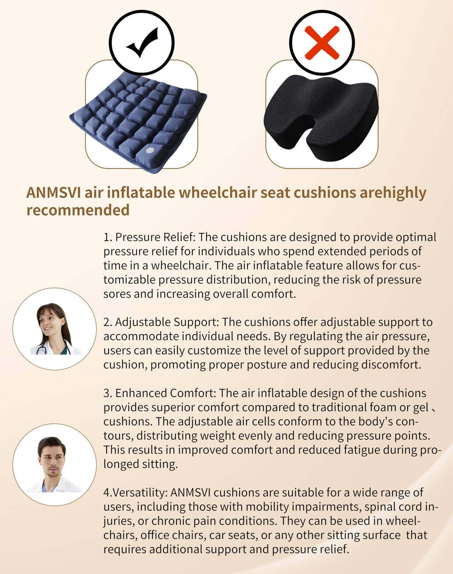 ANMSVI Inflatable Seat Cushion with Built-in Pump for Airplane Travel, Car & Office Chair - Portable Air Pad for Sciatica, Coccyx & Tailbone Pain Relief - 3D Air Cell Support for Long Sitting, 0.8lbs