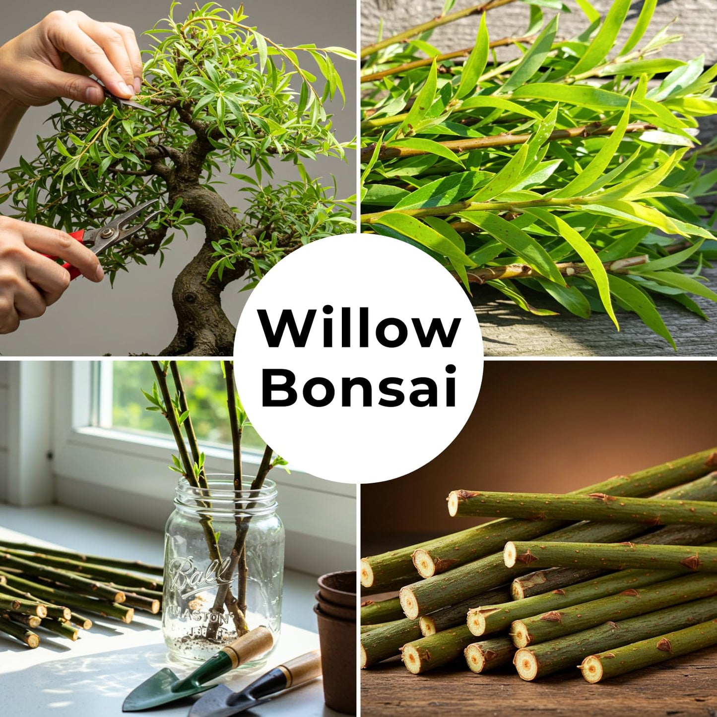 CZ Grain Bonsai Green Weeping Willow Tree Cutting - Thick Trunk Start, Dwarf Bonsai Material