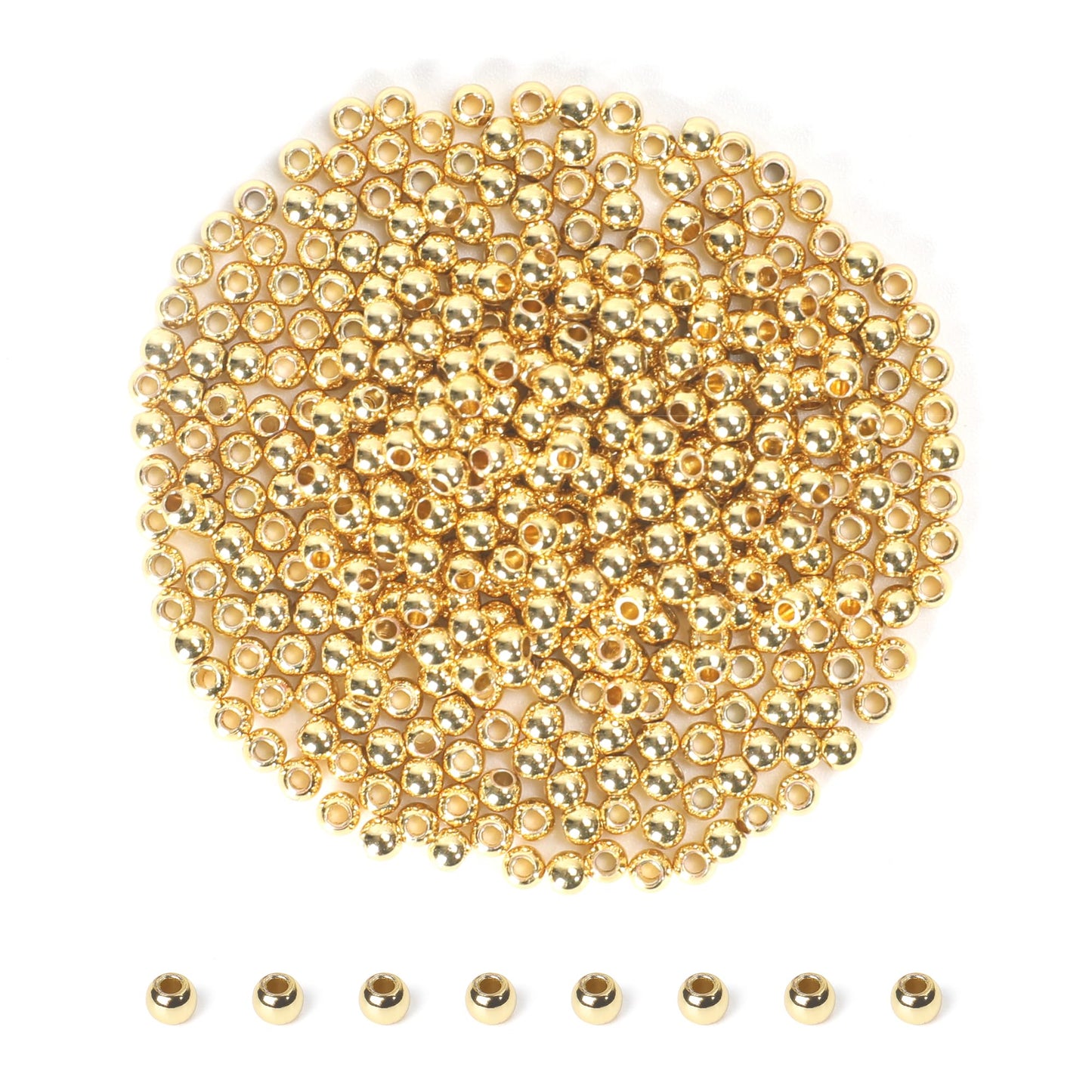 600pcs 2mm 18K Gold Filled Spacer Beads for Bracelets, Necklace, Earring - Seamless Tiny Small Gold Round Spacer Beads for Jewelry Making DIY Bulk Supply