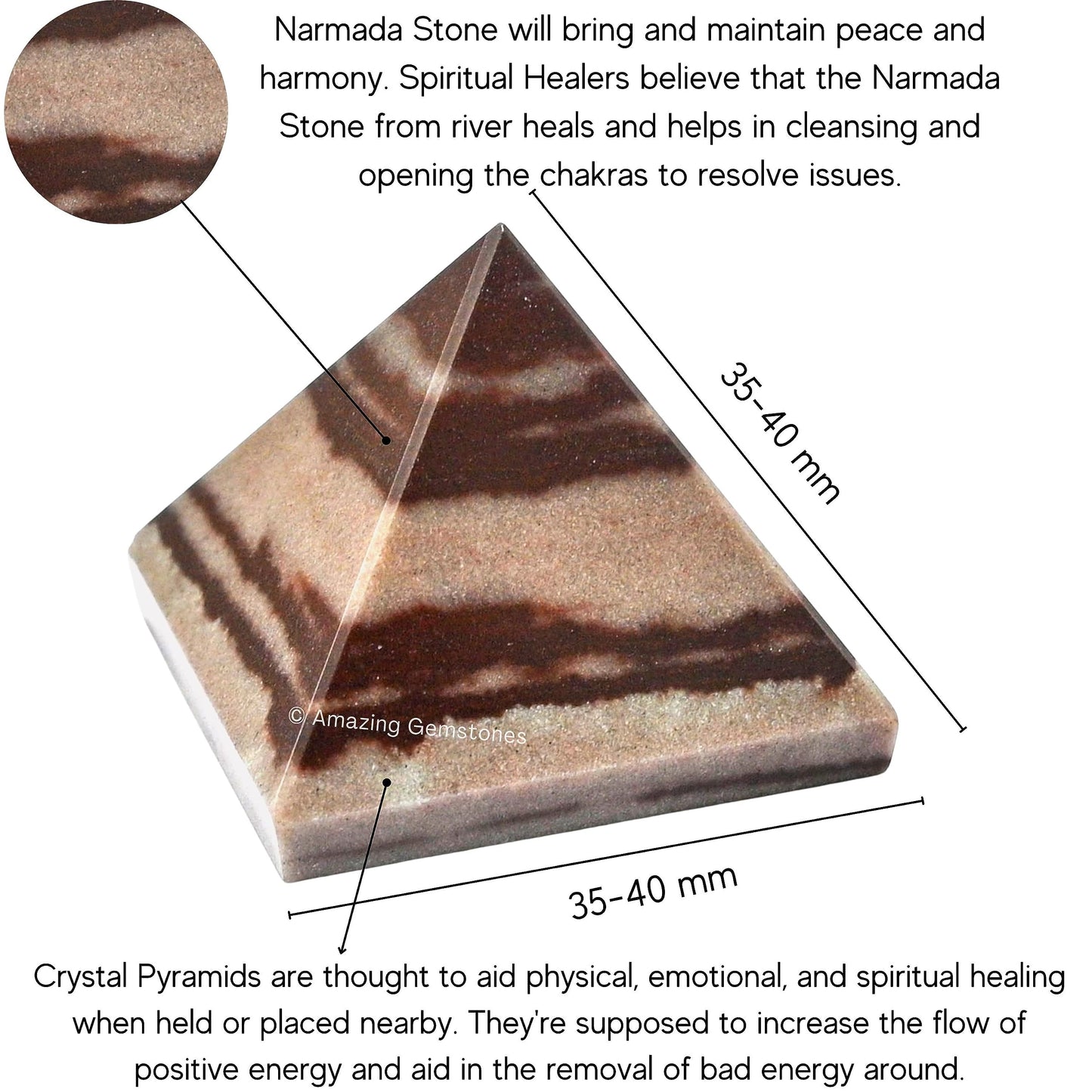 Amazing Gemstone Narmada Shiva Lingam Pyramid Crystal Healing Stones - 1.5" Great Pyramid Figurine of Natural Stone Pyramid for Meditation, Reiki, Chakra Balancing and Crystal Pyramids Grid