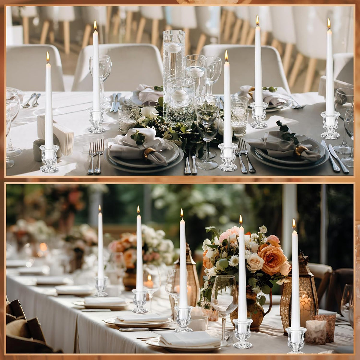 96 Pcs Glass Taper Candle Holders Bulk 2. 5 Inch Clear Candlestick Holder with Long Tapered Candles Candle Sticks Set for Table Centerpiece Wedding Christmas Party Decoration