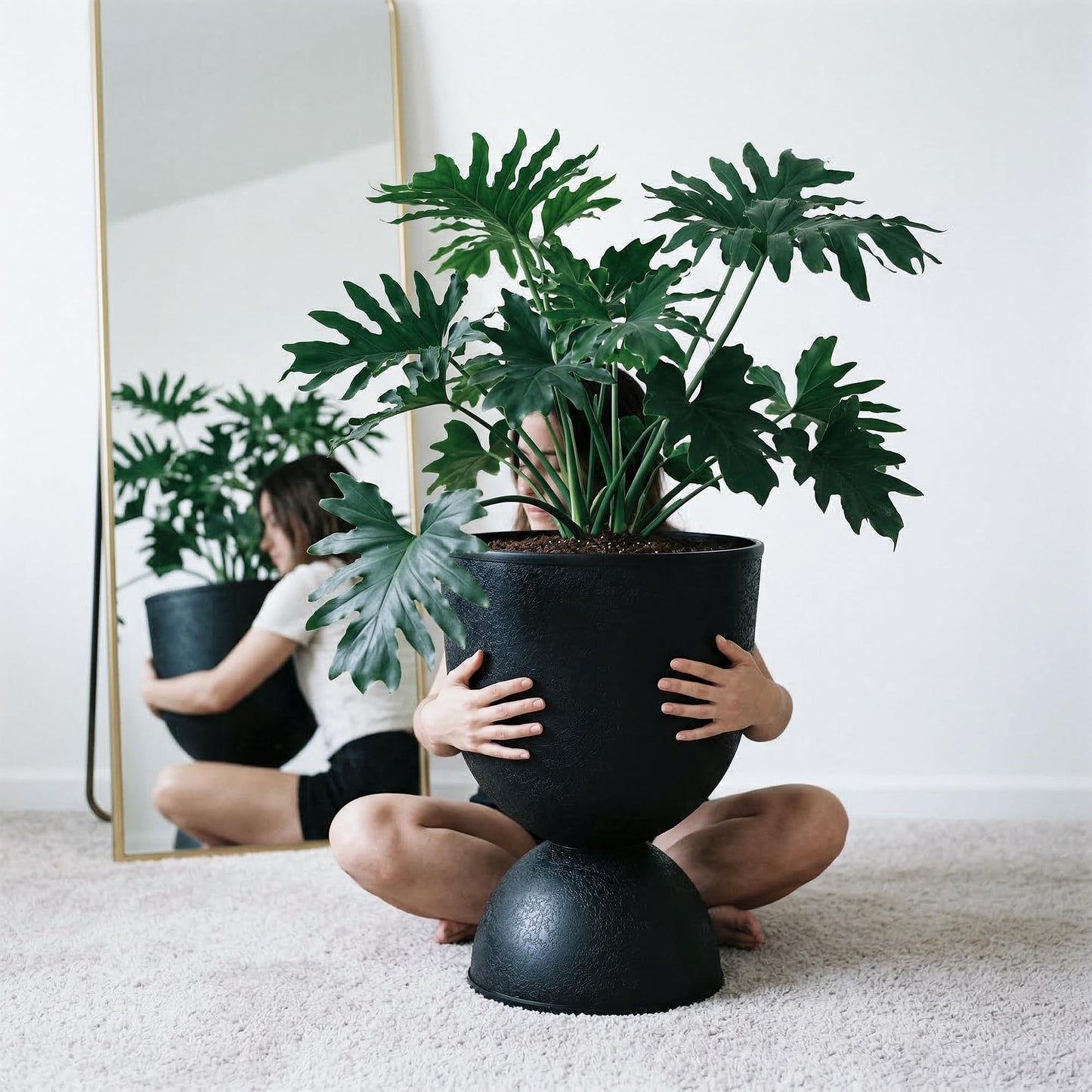 KOL Planters Flower Pots, Large Plastic Urn Planters for Indoor Outdoor Plants, Black Pedestal Planter Pots, 23 Inch Tall Decorative Planters with Drainage Holes & Plugs for Patio Garden, 1 Pack