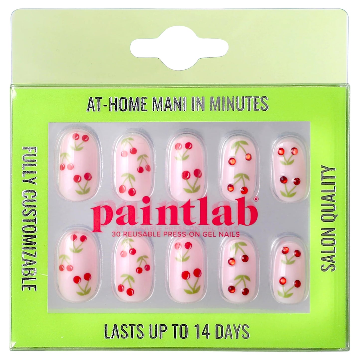 PaintLab Press On Nails - Fruit Cherry Bomb II Oval Fake Nails, 30 Nails in 15 Sizes with Glue, Reusable Salon Quality Press On Nails