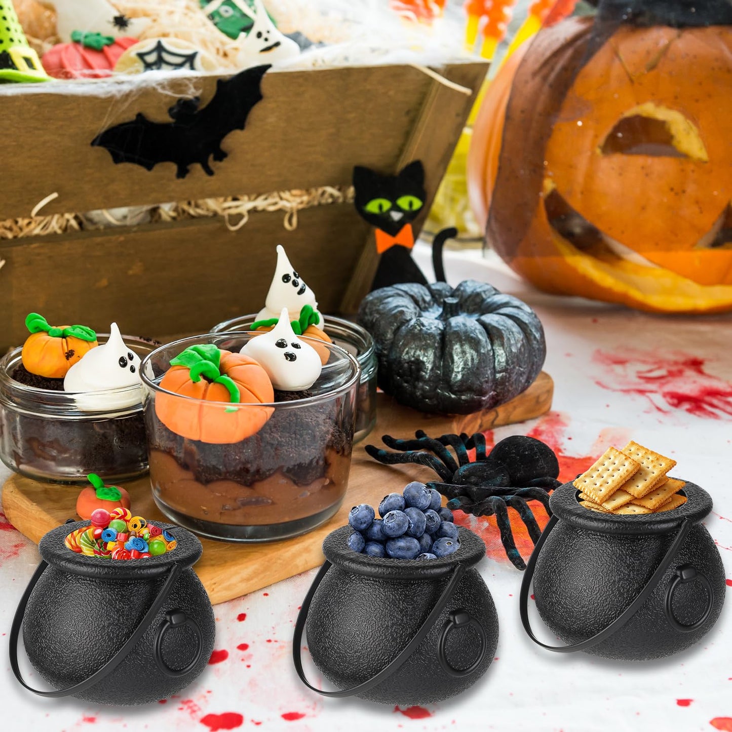 Junware 12pcs Mini Cauldrons with Handle Halloween, Witch Mini Cauldron Multi-purposed, Plastic Cauldron Candy Holder for Halloween & St. Patrick’s Day Party Favors Decor, Halloween Pot