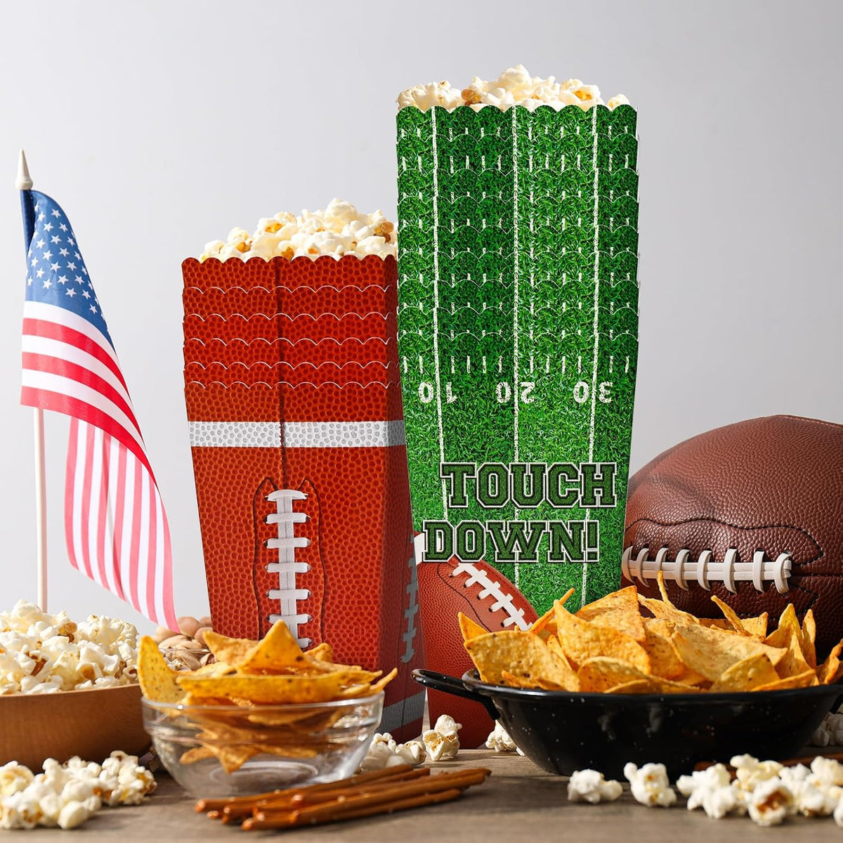 Football Party Supplies Kit for 24 - Popcorn Boxes，Popcorn Buckets for Birthday, Tailgate Celebrations | Football Party Favors & Decorations Set