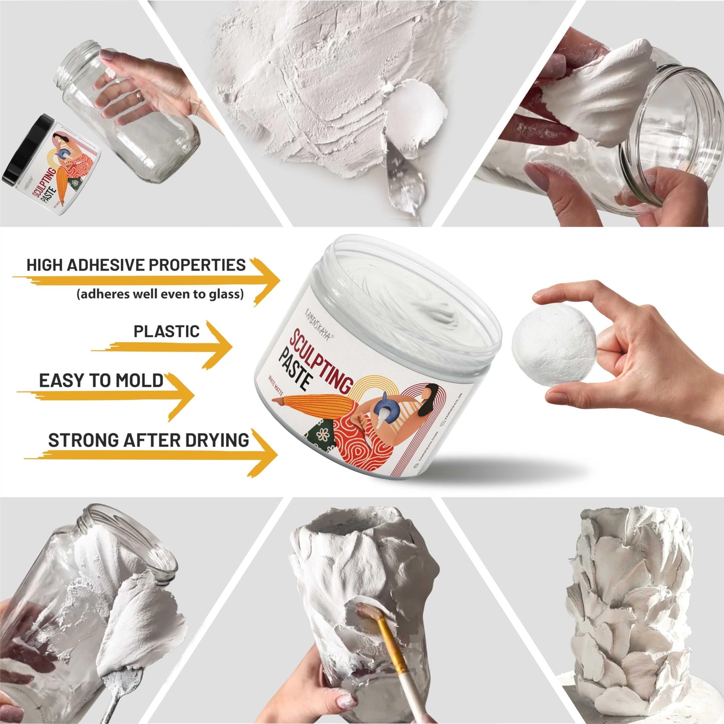 Kamenskaya Sculpture Paste - Paper Paste for Sculpting - White Matte, 500 ml (16.9 fl oz)