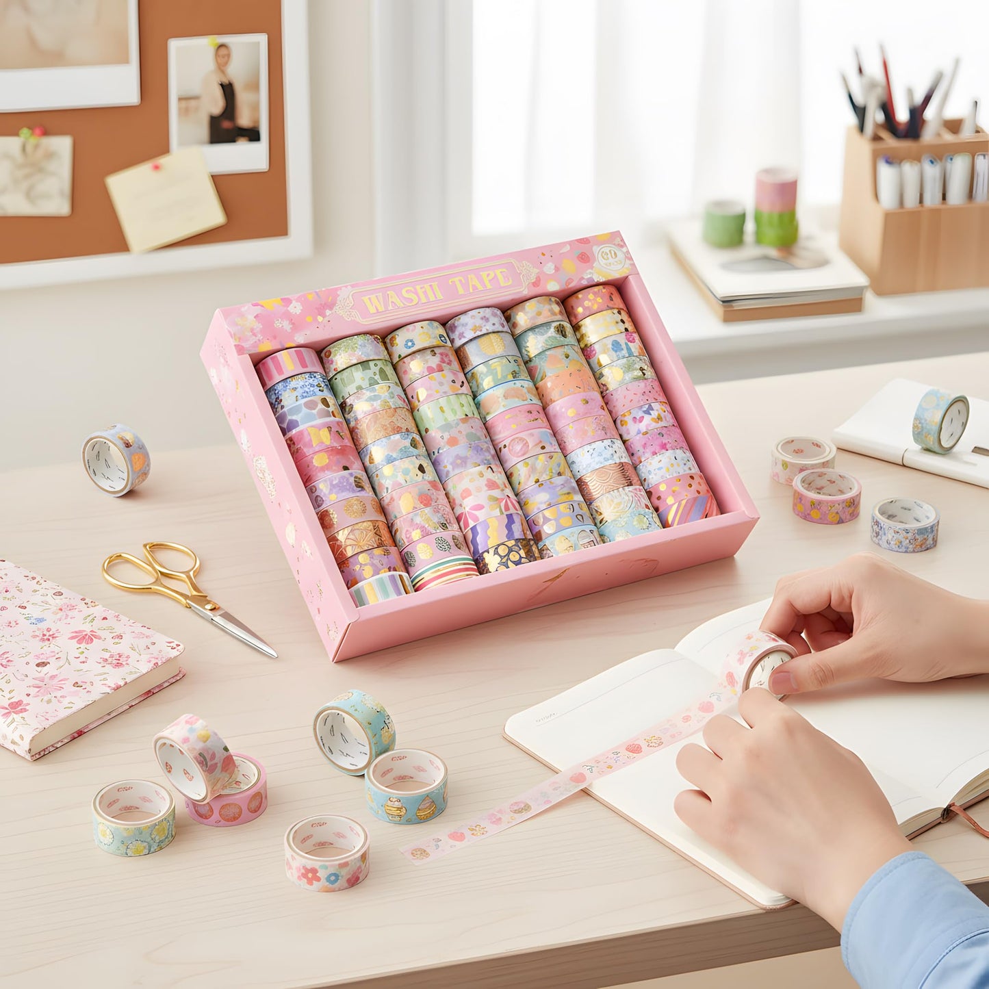Sifaolp 60 Rolls Washi Tape Set, 15 mm Gold Foil Cute Pattern Floral Decorative for Journaling Supplies