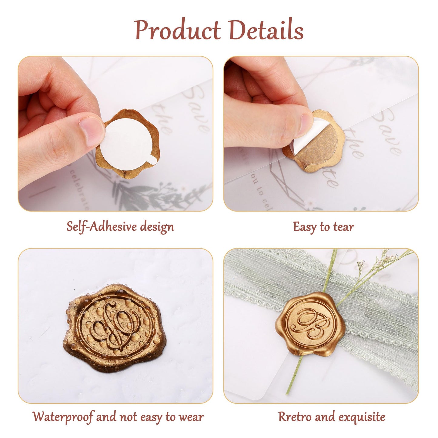 Yoption Initial A Wax Seal Stickers, 100 Pack Antique Gold Self Adhesive Envelope Seal Stickers for Wedding Party Birthday Christmas (A)