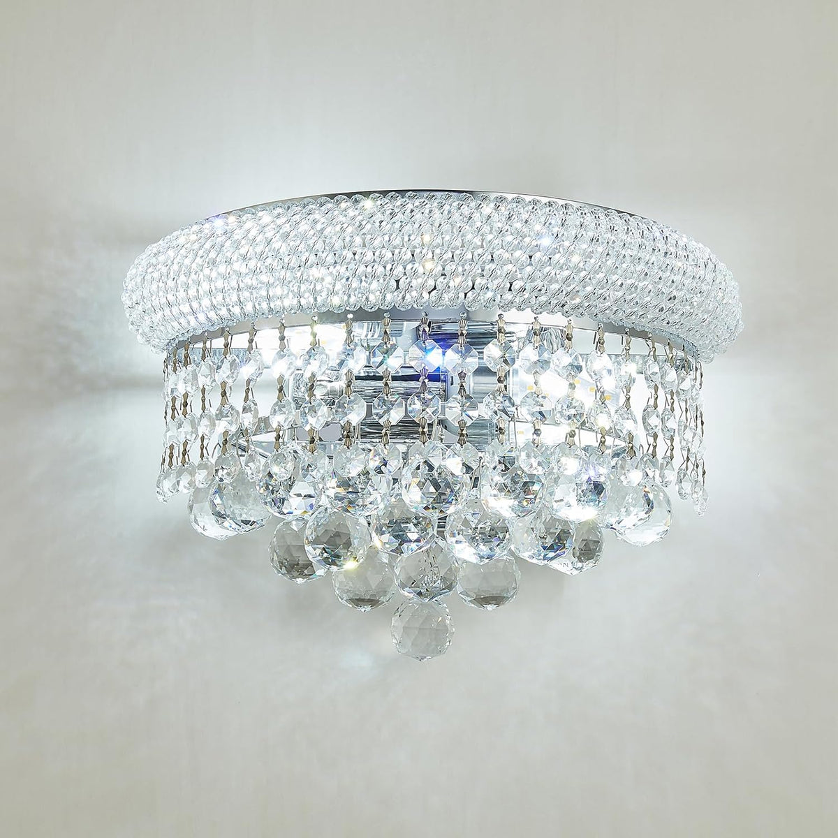 Empire Crystal Wall Sconces, Chrome Wall Light Fixtures, Luxury Wall Lamp for Living Room Bedroom Bathroom Bedside Hallway Stairway