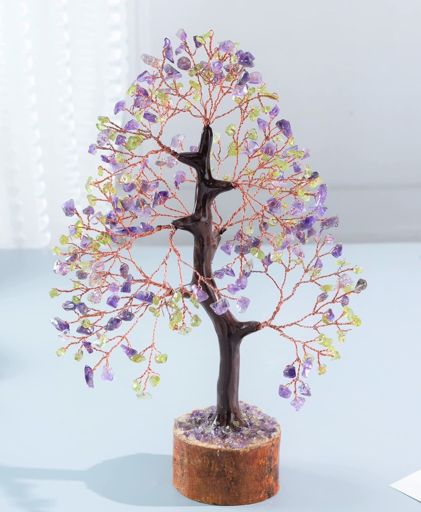 Crocon® Amethyst & Peridot Crystals Tree Home Decor, Birthday Gifts for Women, Sister Gemstone Gift for Her Money Tree Crystals and Healing Stones House Warming Gift, Spiritual Decor Present